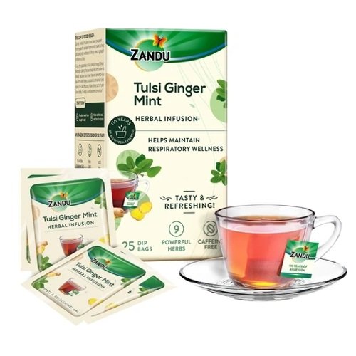 Zandu Tulsi Ginger Mint Tea - Cold & Cough Relief